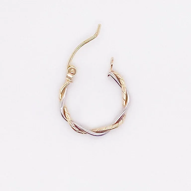 Mini Twisted Hoop Earrings, 14K Yellow-White Gold Two Tone Hoops