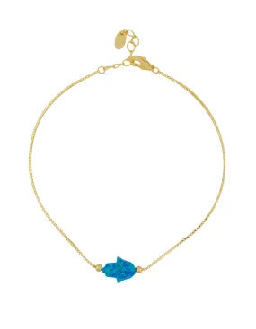 Mocha Sterling Silver Mini Hamsa Gold Fine Bracelet - Blue