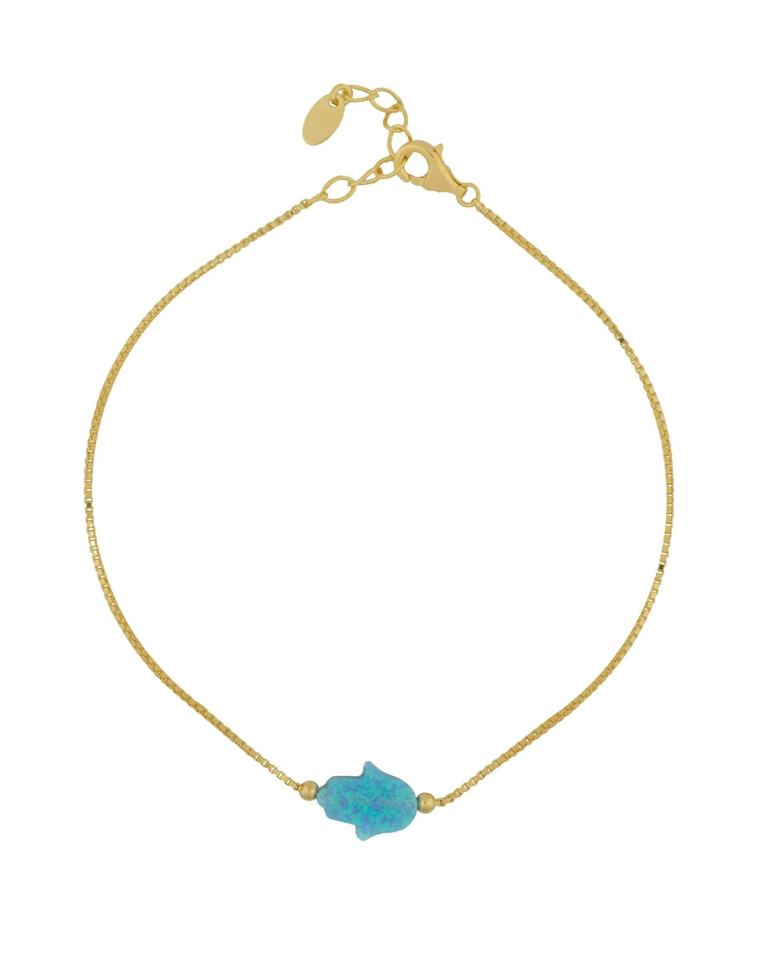 Mocha Sterling Silver Mini Hamsa Gold Fine Bracelet - Light Blue