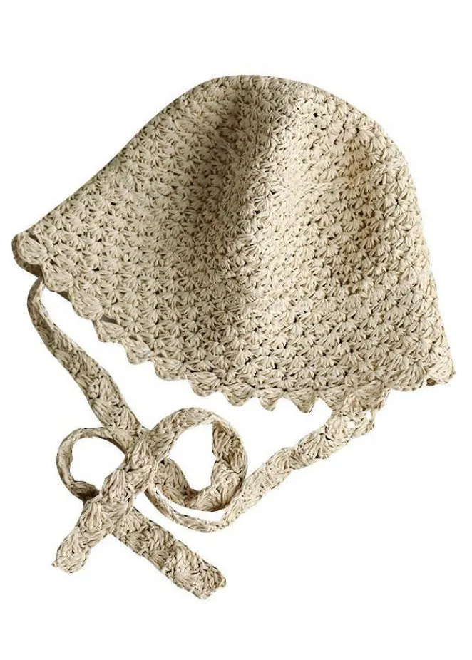 Modern Beige Lace Up Straw Woven Bucket Hat