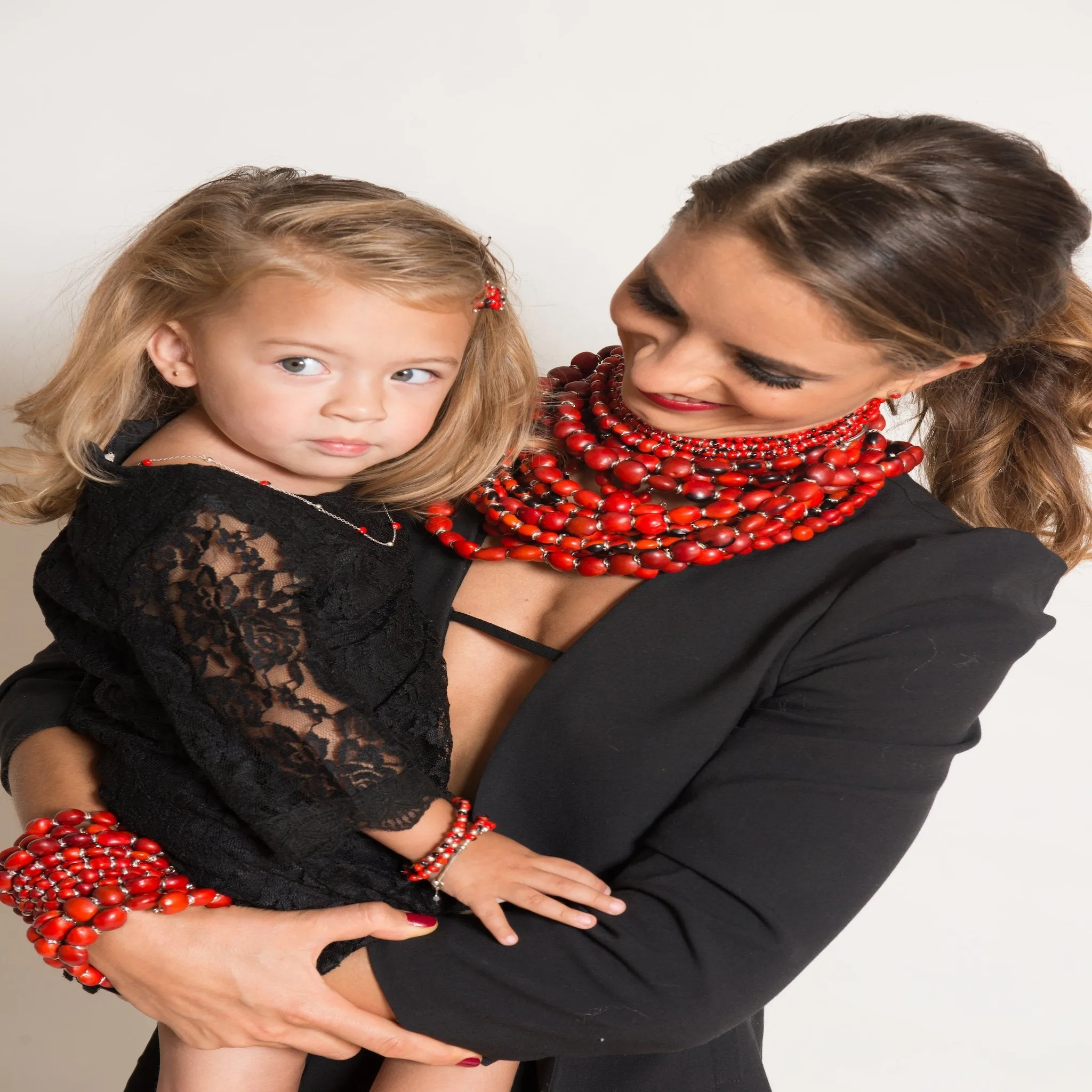 Mommy & Me Stretchy Silver Bracelet w/Meaningful Huayruro Seed Beads