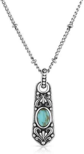 Montana Silversmiths Vintage Treasure Oval Turquoise Majestic Engraved Western Pendant 19" Necklace