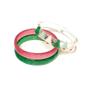 Multi Christmas Tree Glitter Pink and Green Bangles