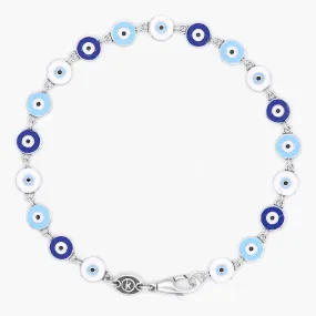 Multi Evil Eye Charms Sterling Silver Bracelet