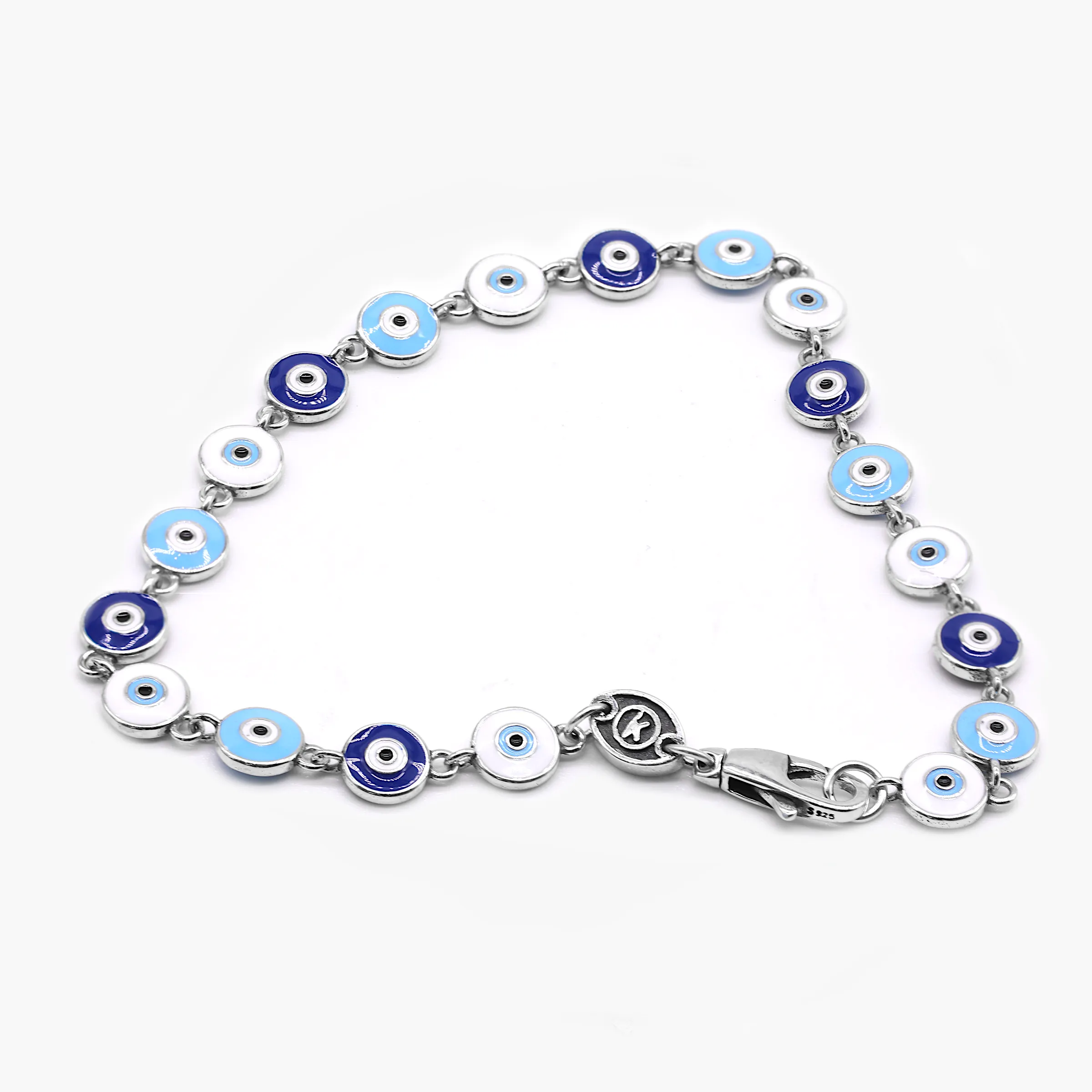 Multi Evil Eye Charms Sterling Silver Bracelet