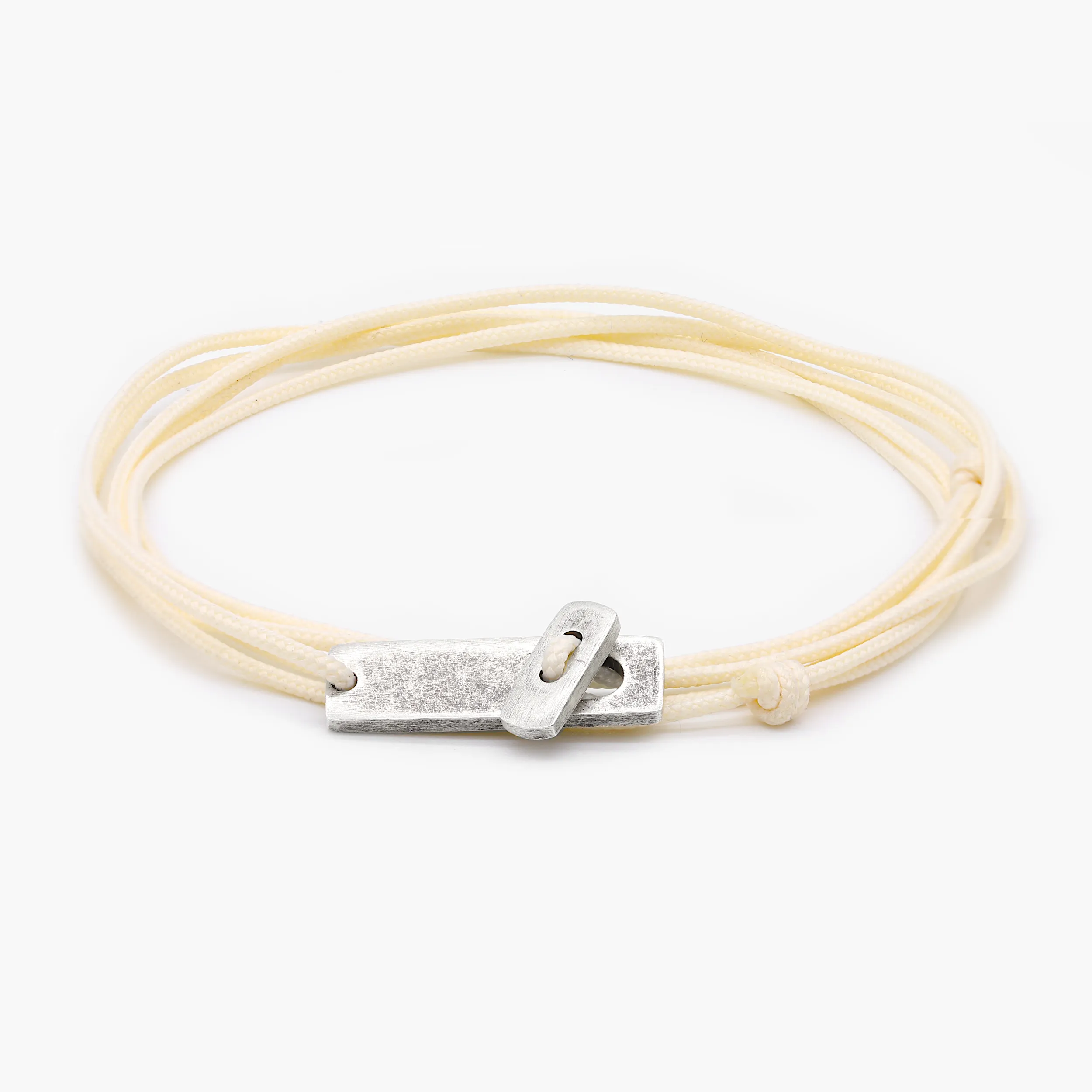 Multi Wraps String Bracelet With Sterling Silver Button (Cream)