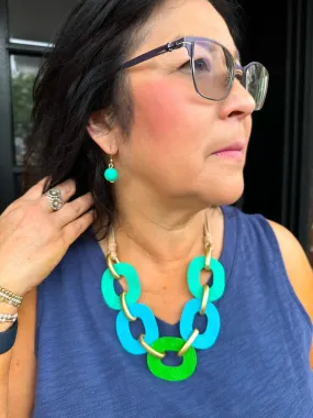 Multicolor Blue and Green Necklace and Earring Set