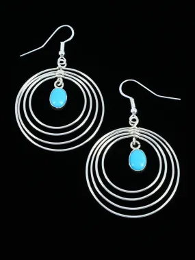 Native American Jewelry Sterling Silver Turquoise Dangle Hoop Earrings