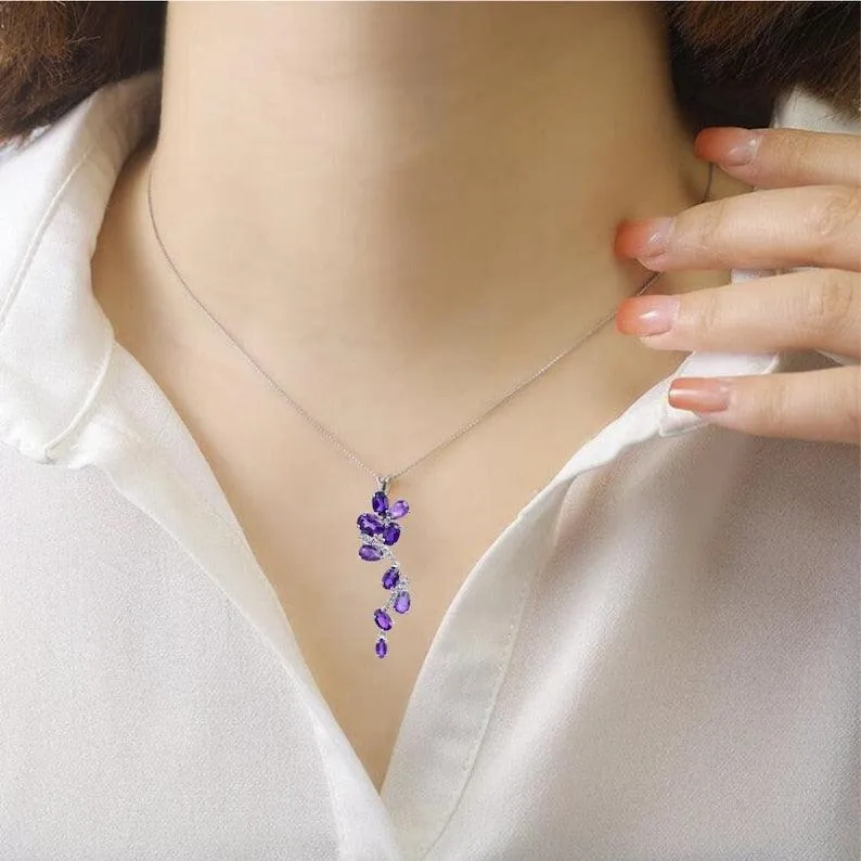 Natural Amethyst Leaf Jewelry Set