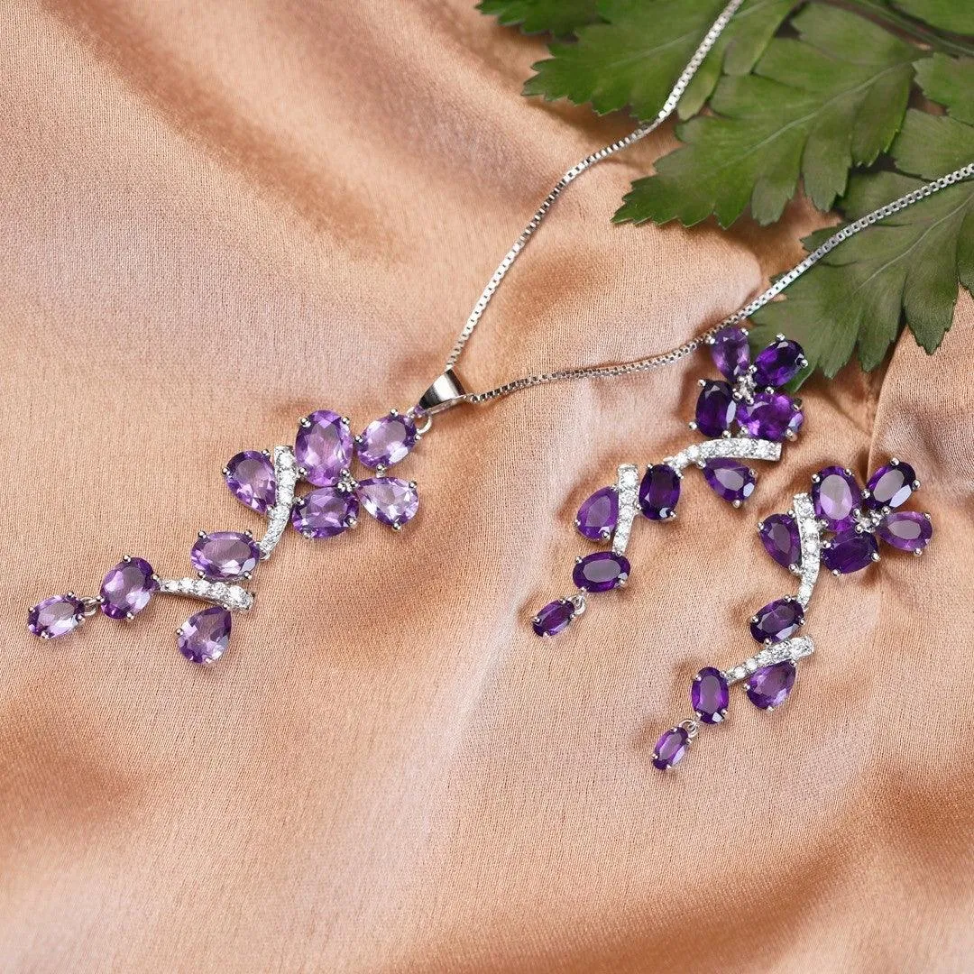 Natural Amethyst Leaf Jewelry Set