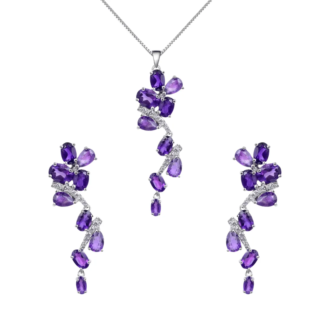 Natural Amethyst Leaf Jewelry Set