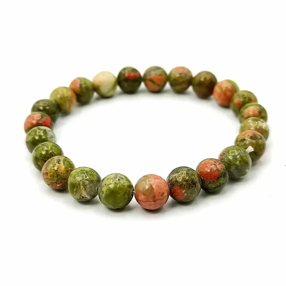 Natural Unakite 6mm Bracelet for Heart Chakra Crystal Stone Bracelet Round Shape for Reiki Healing and Crystal Healing Stones