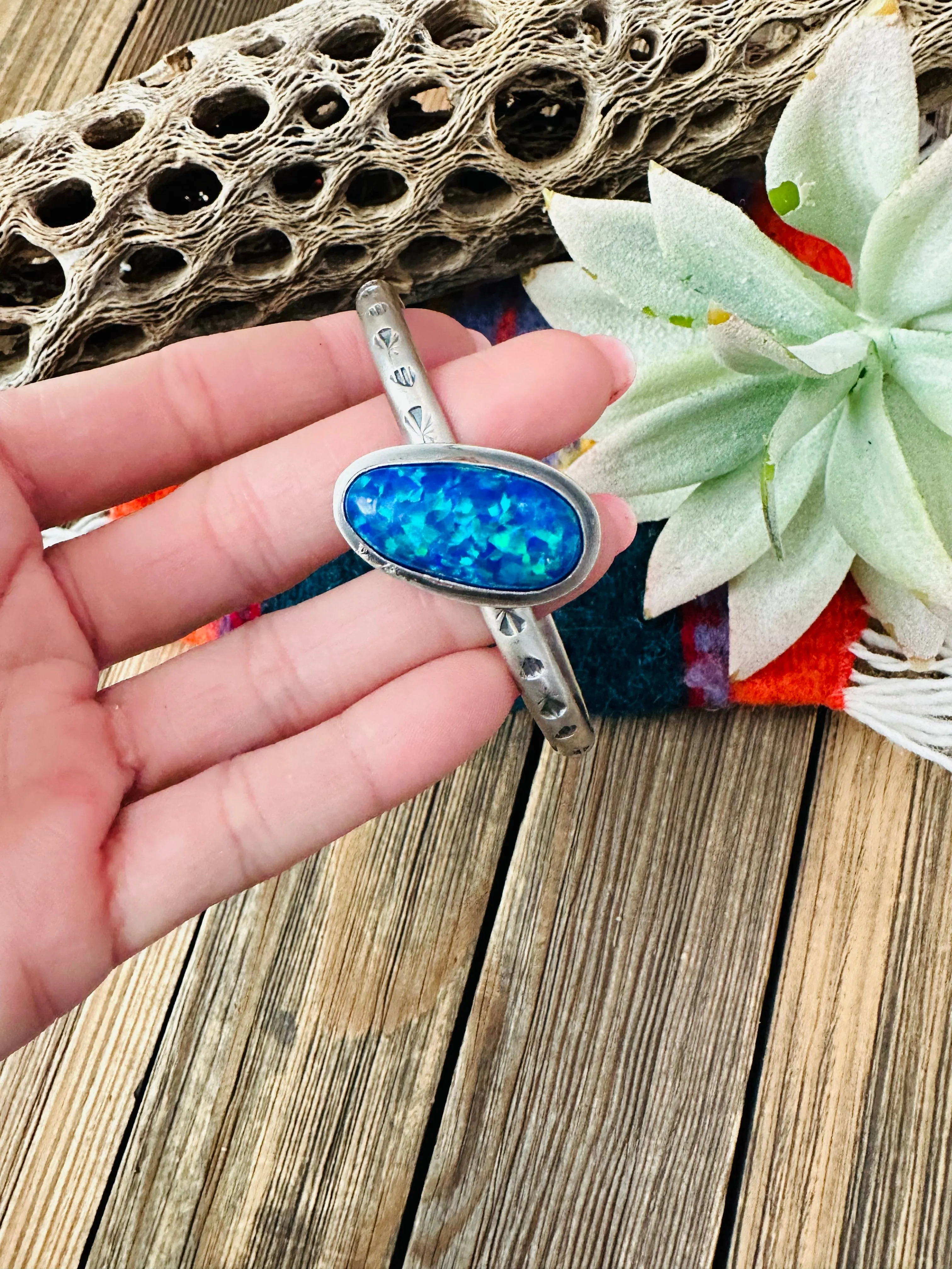 Navajo Blue Opal & Sterling Silver Cuff Bracelet