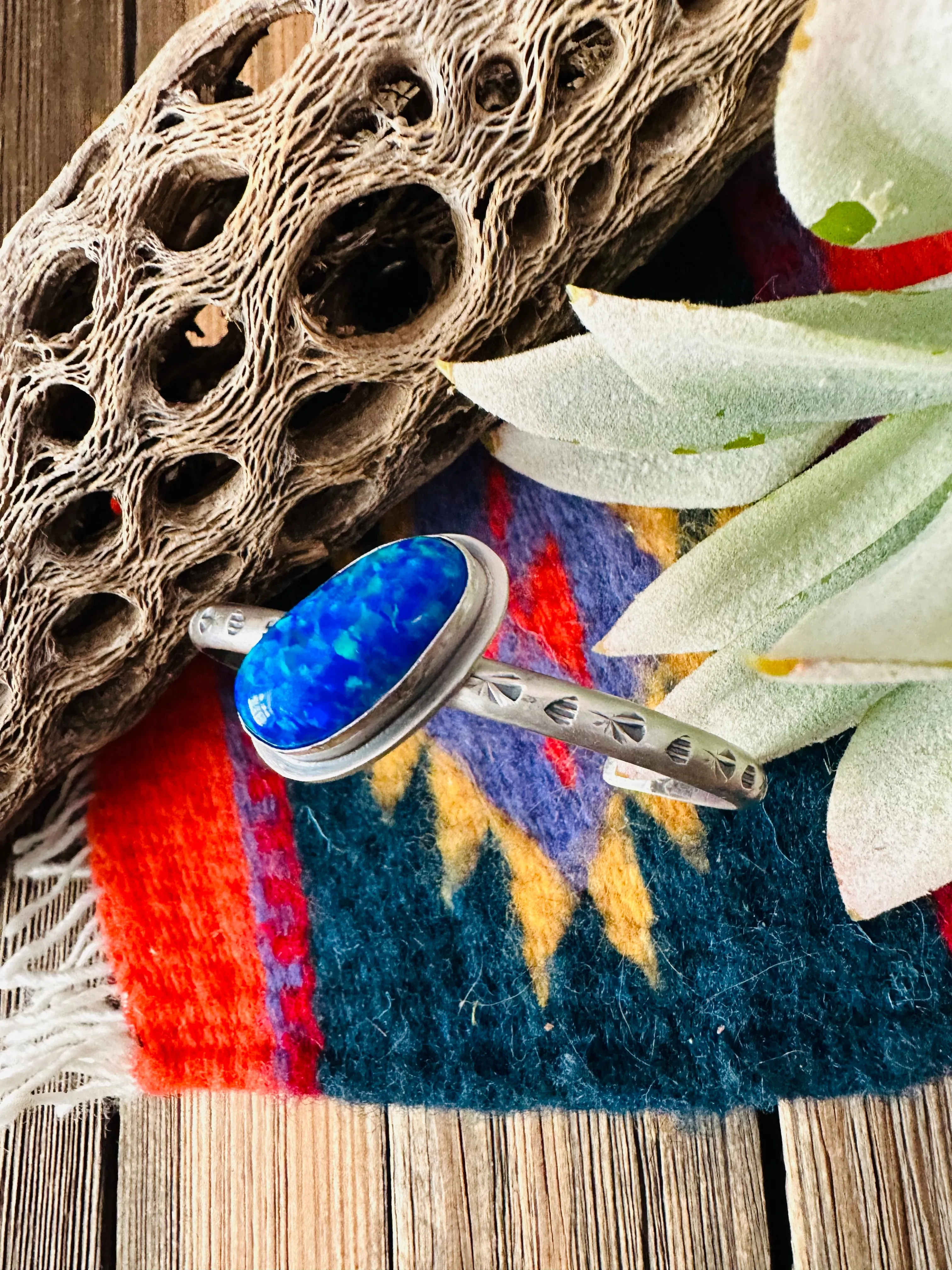 Navajo Blue Opal & Sterling Silver Cuff Bracelet