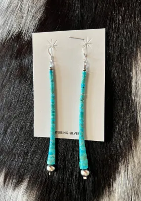 Navajo Sterling Silver & Kingman Turquoise Dangle Earrings - Handmade