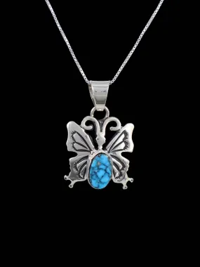 Navajo Sterling Silver Kingman Turquoise Butterfly Pendant