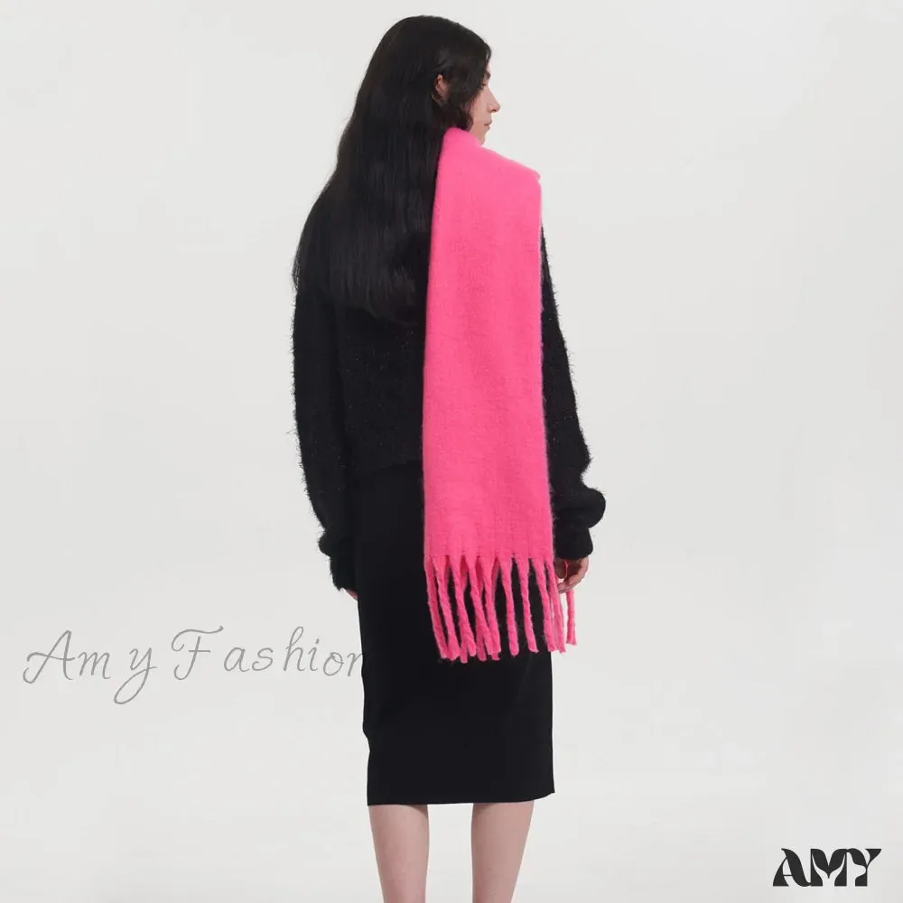 New Fashion Thick Warm Two-Tone Cozy Fringe Stylish Scarf