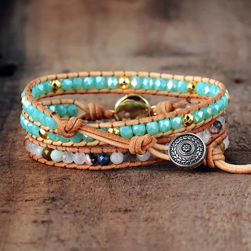 Opal And Rhinestone Wrap Bracelet