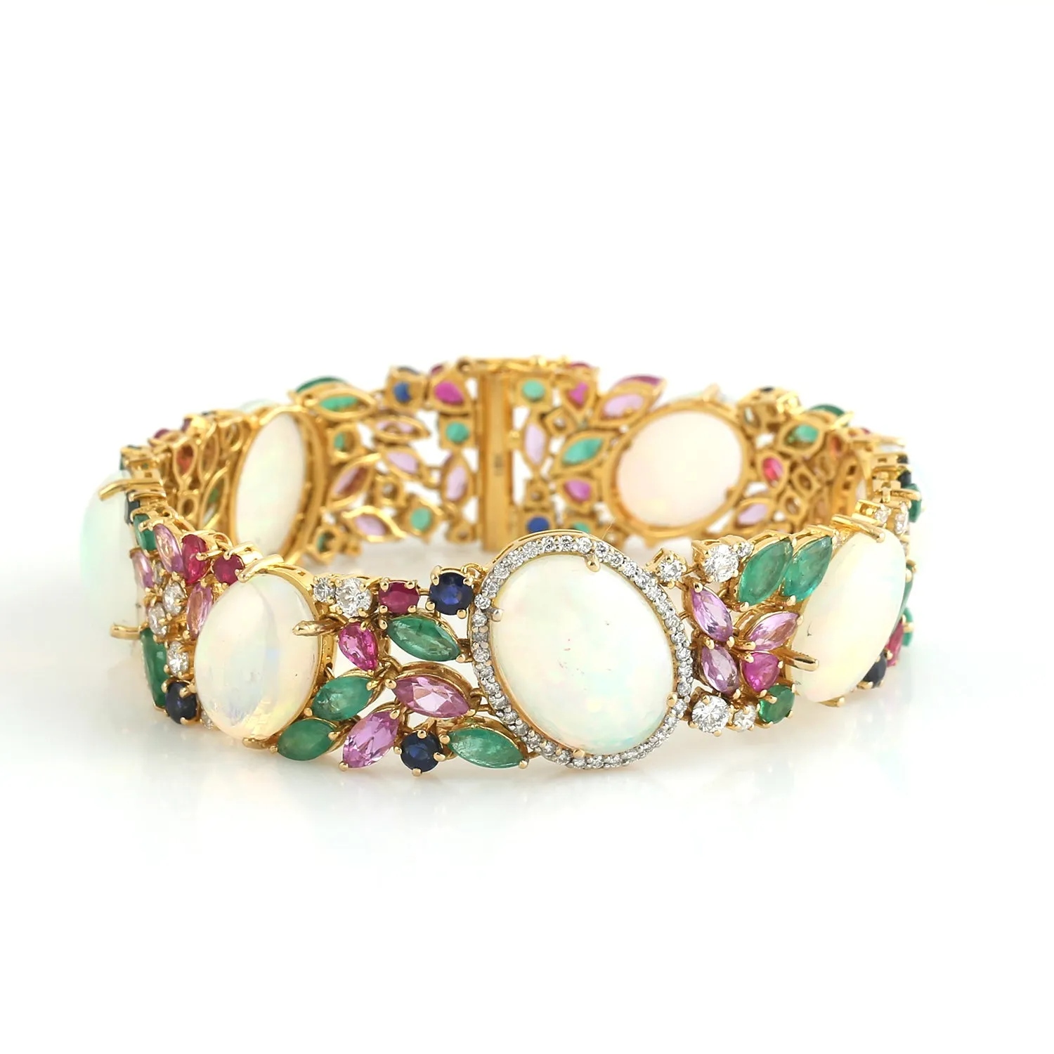 Opal Ethiopian Marquise Cut Emerald Ruby Sapphire Pave Diamond Cluster Bracelet For Her In Gold