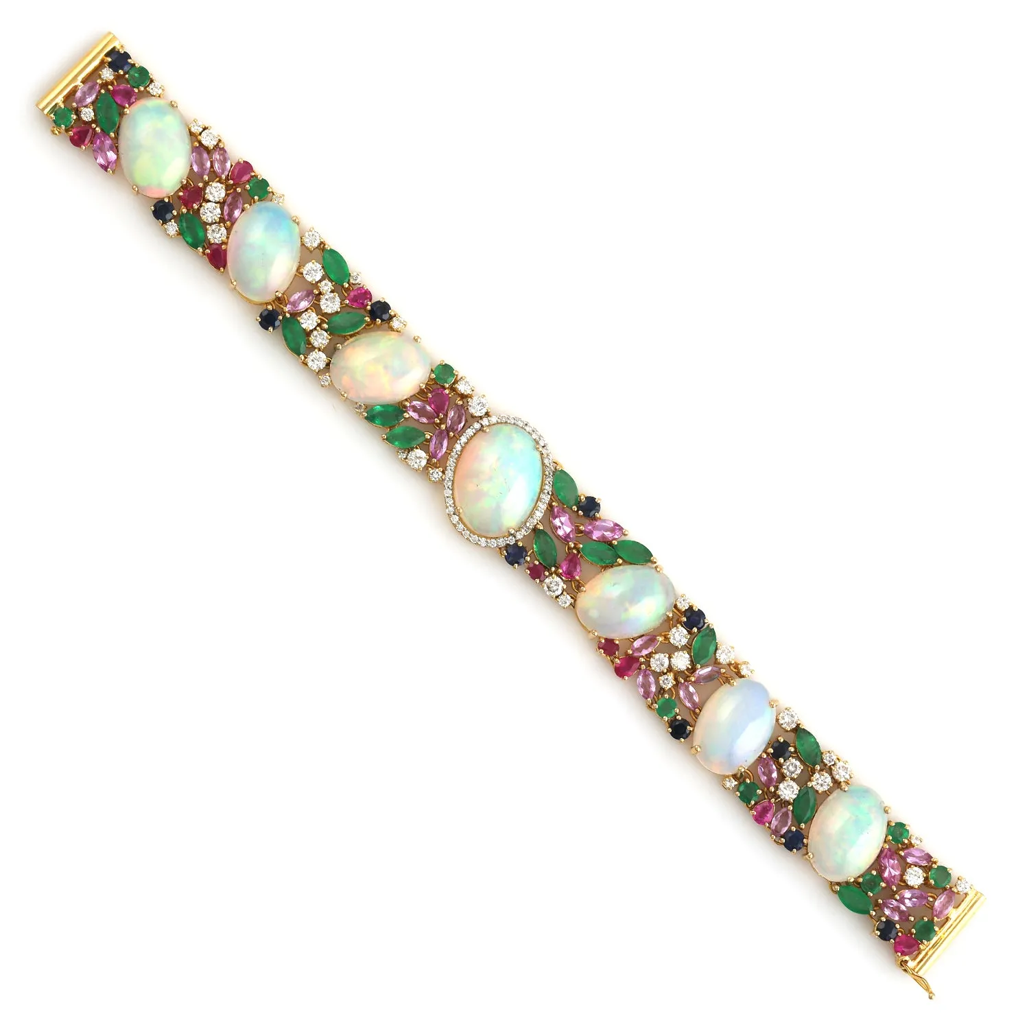 Opal Ethiopian Marquise Cut Emerald Ruby Sapphire Pave Diamond Cluster Bracelet For Her In Gold