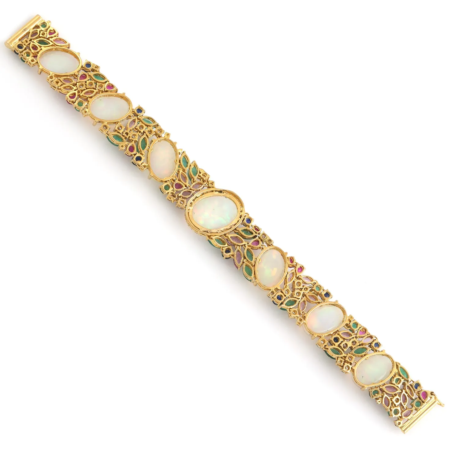 Opal Ethiopian Marquise Cut Emerald Ruby Sapphire Pave Diamond Cluster Bracelet For Her In Gold