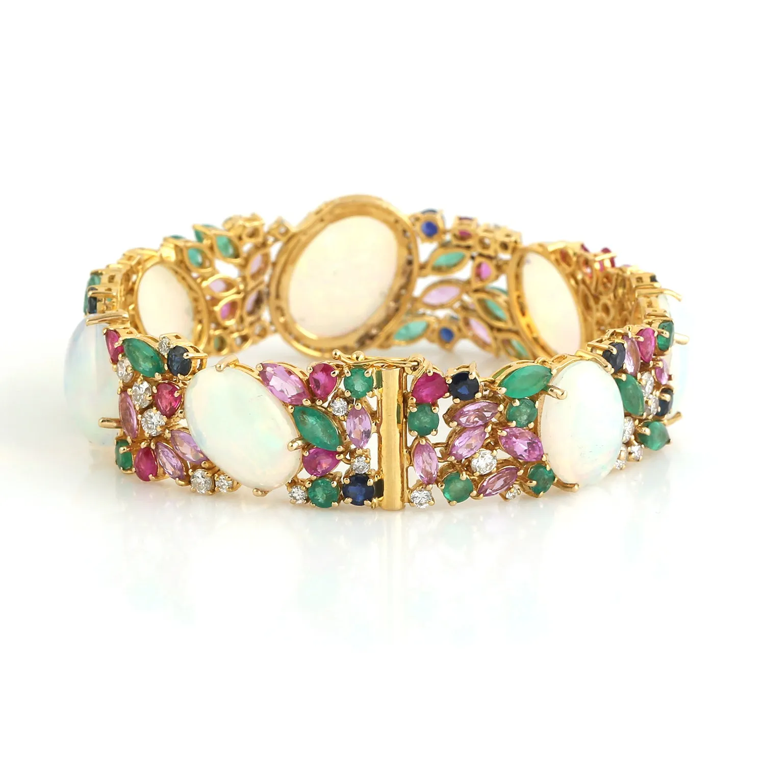 Opal Ethiopian Marquise Cut Emerald Ruby Sapphire Pave Diamond Cluster Bracelet For Her In Gold