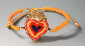 Orange sacred heart embroidered bracelet