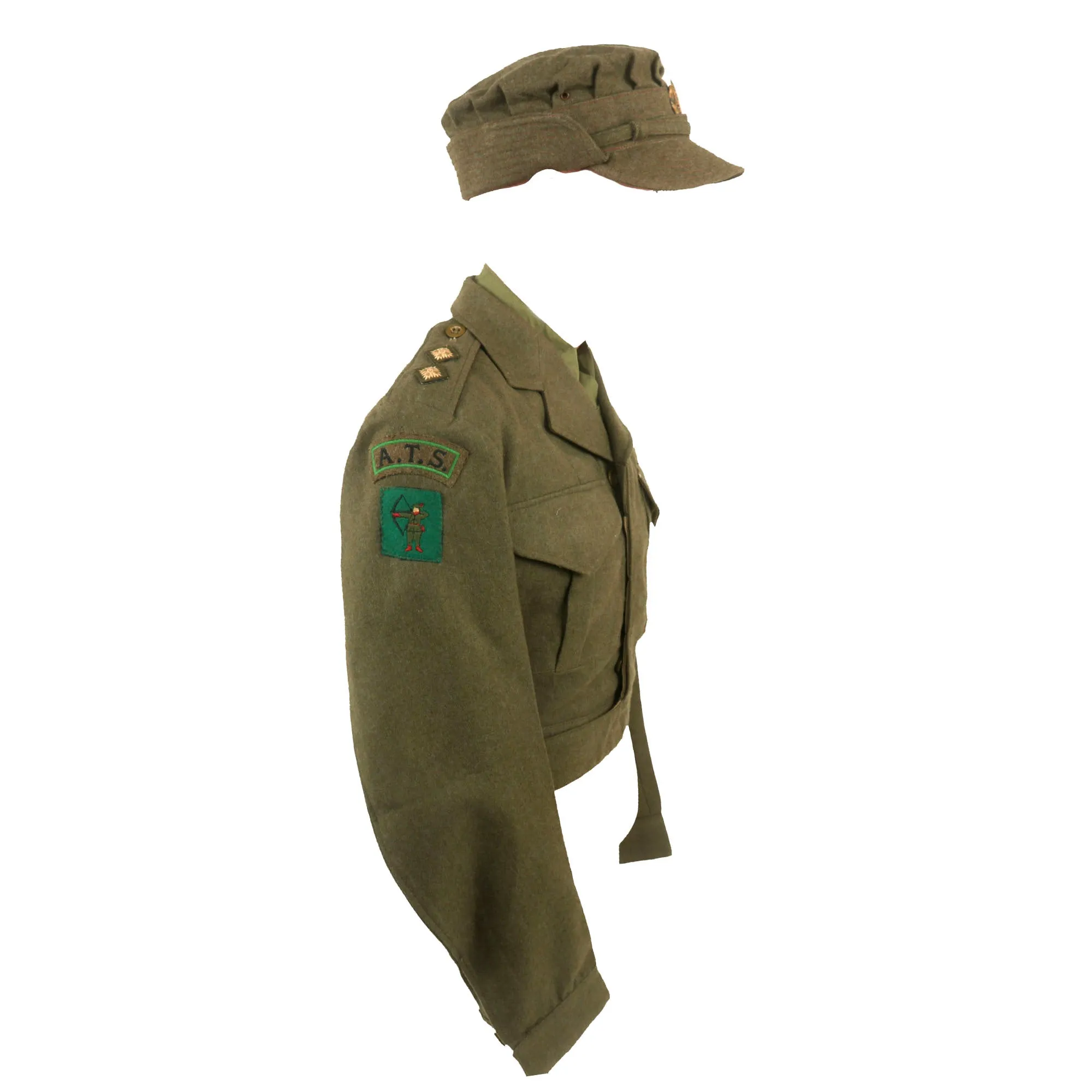 Original British WWII Auxiliary Territorial Service Women’s Uniform Jacket with Tie & Peaked Cap - Dated 1941