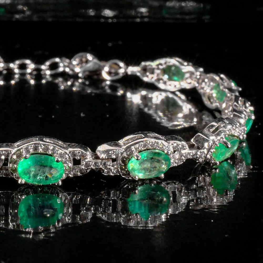 Original Zambian Emerald Gemstone Silver Bracelet (9.5ct) SCB-005