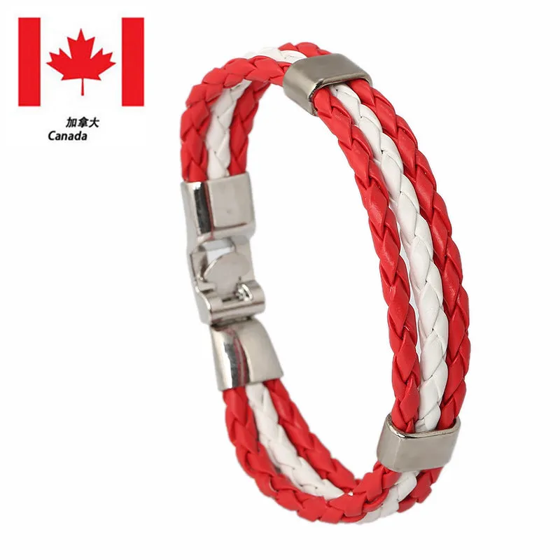 Ornament Woven Flag Flag Color Leather Bracelet Pu Imitation  Bracelet World Cup Country Bracelet