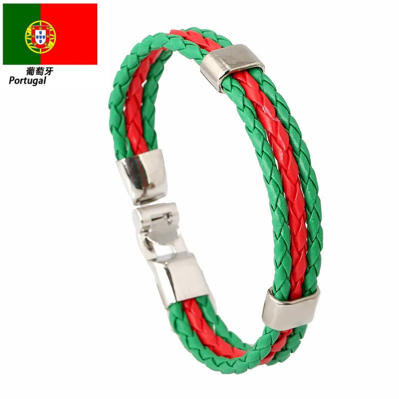 Ornament Woven Flag Flag Color Leather Bracelet Pu Imitation  Bracelet World Cup Country Bracelet