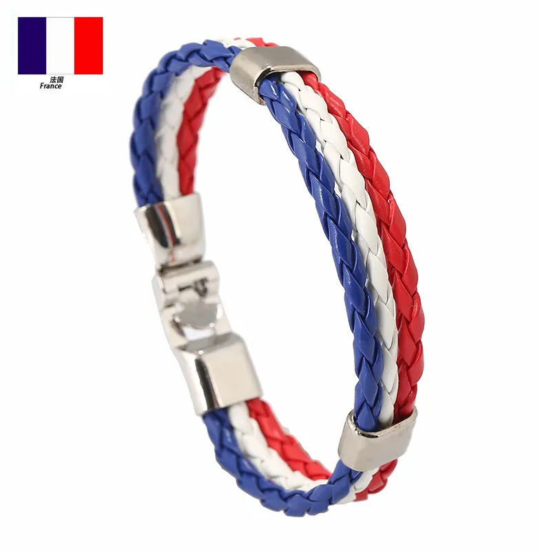 Ornament Woven Flag Flag Color Leather Bracelet Pu Imitation  Bracelet World Cup Country Bracelet