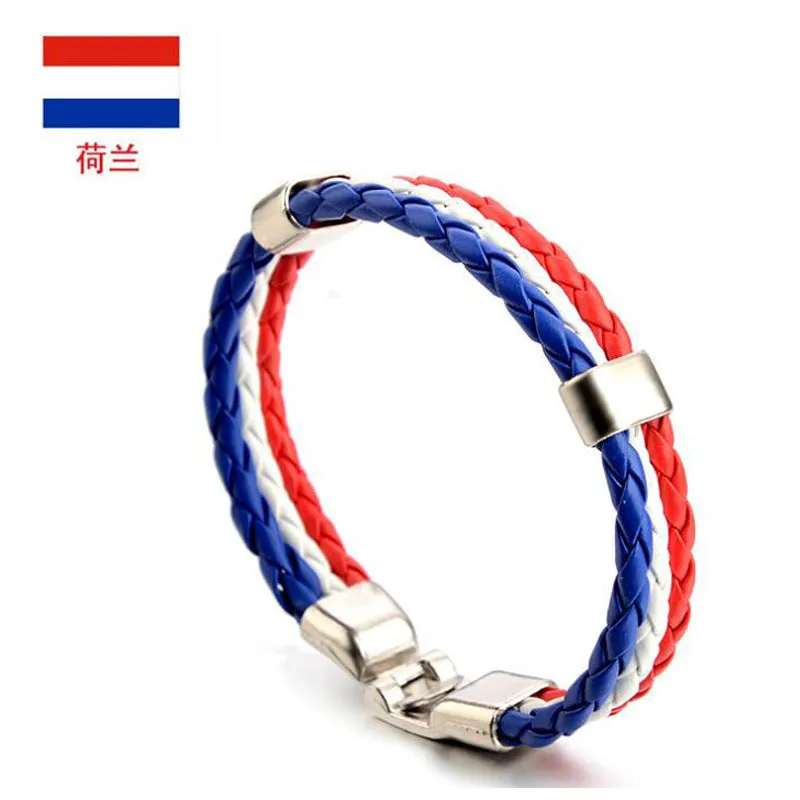 Ornament Woven Flag Flag Color Leather Bracelet Pu Imitation  Bracelet World Cup Country Bracelet