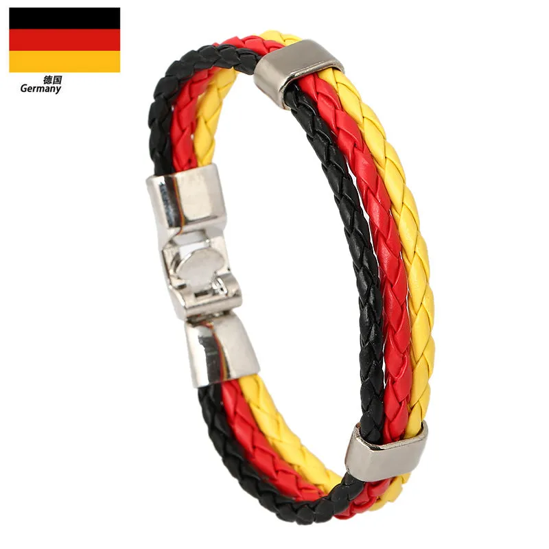 Ornament Woven Flag Flag Color Leather Bracelet Pu Imitation  Bracelet World Cup Country Bracelet