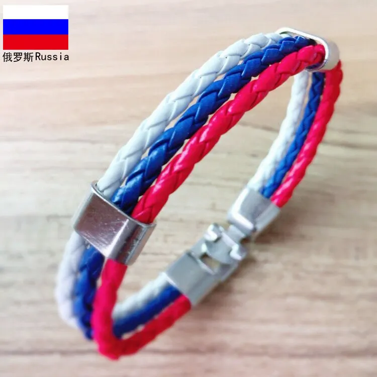 Ornament Woven Flag Flag Color Leather Bracelet Pu Imitation  Bracelet World Cup Country Bracelet