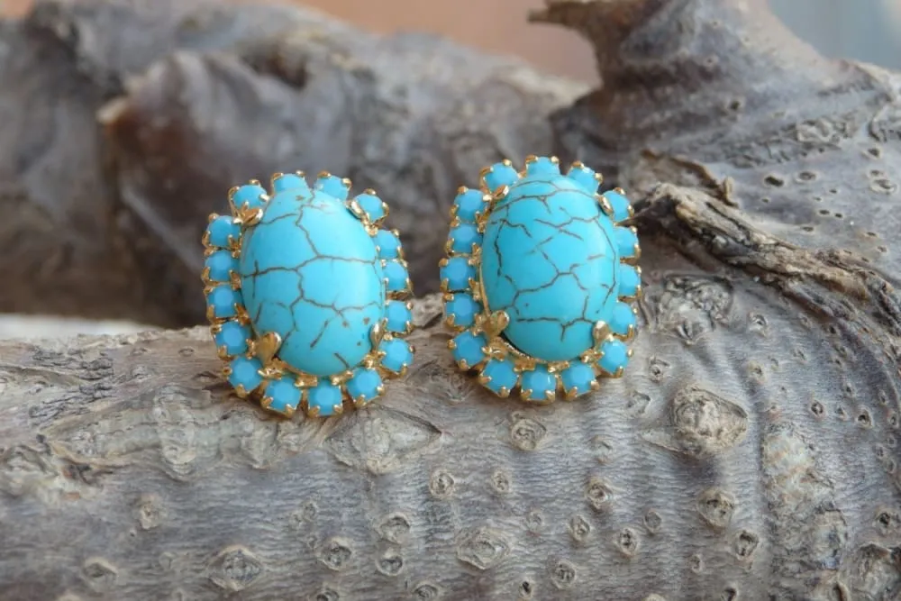 Oval turquoise stud earrings