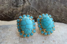 Oval turquoise stud earrings