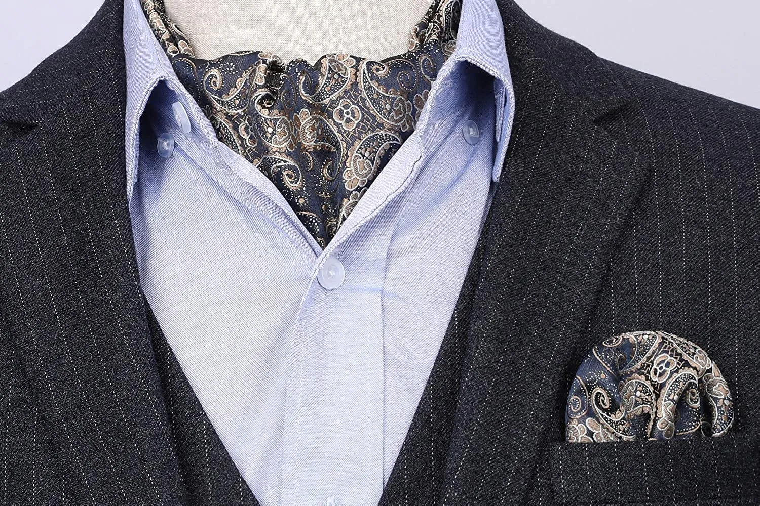 Paisley Ascot Cravat Scarf - A-NAVY/BEIGE