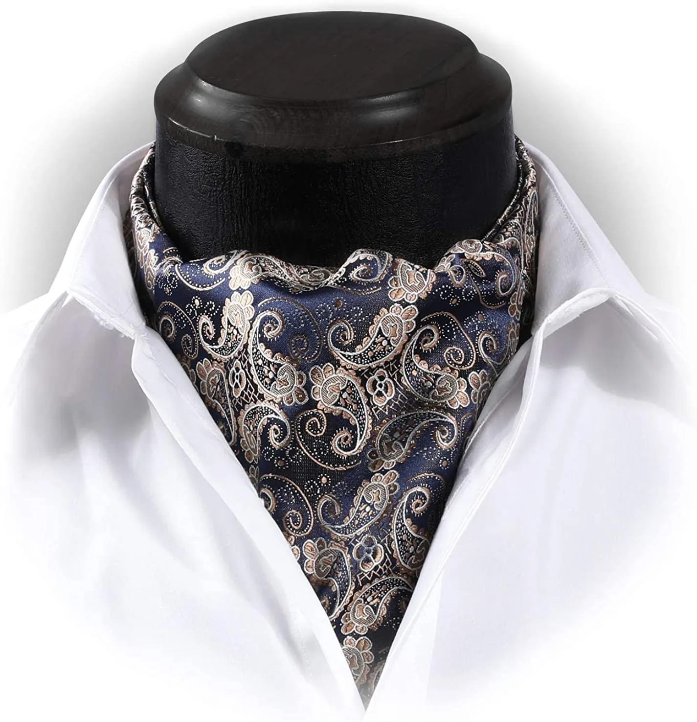 Paisley Ascot Cravat Scarf - A-NAVY/BEIGE