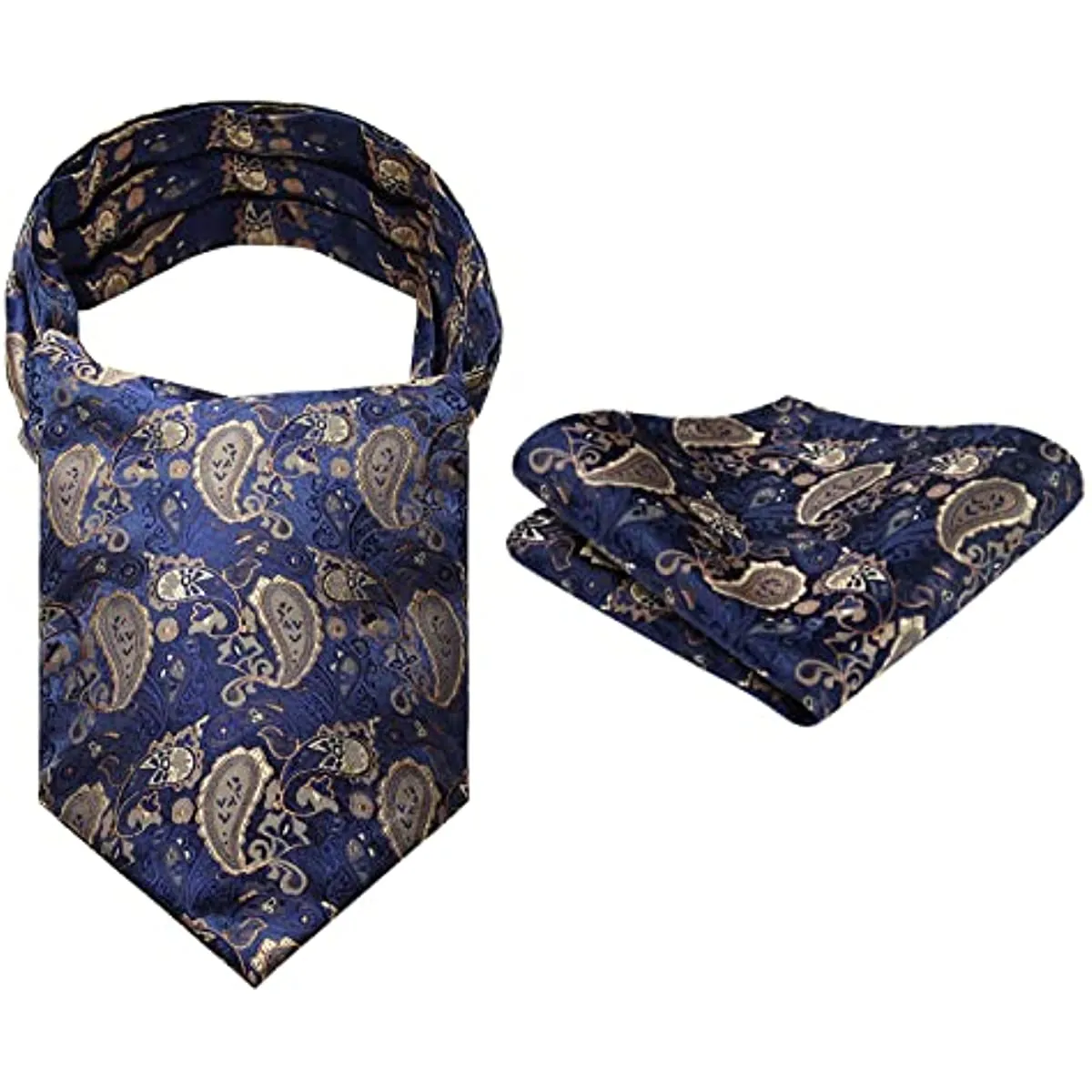 Paisley Floral Ascot Handkerchief Set - A-NAVY BLUE/GOLD