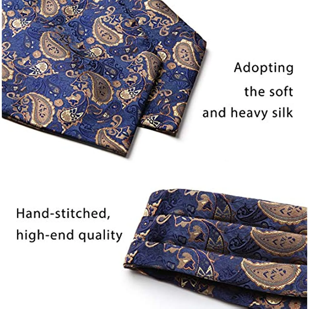 Paisley Floral Ascot Handkerchief Set - A-NAVY BLUE/GOLD