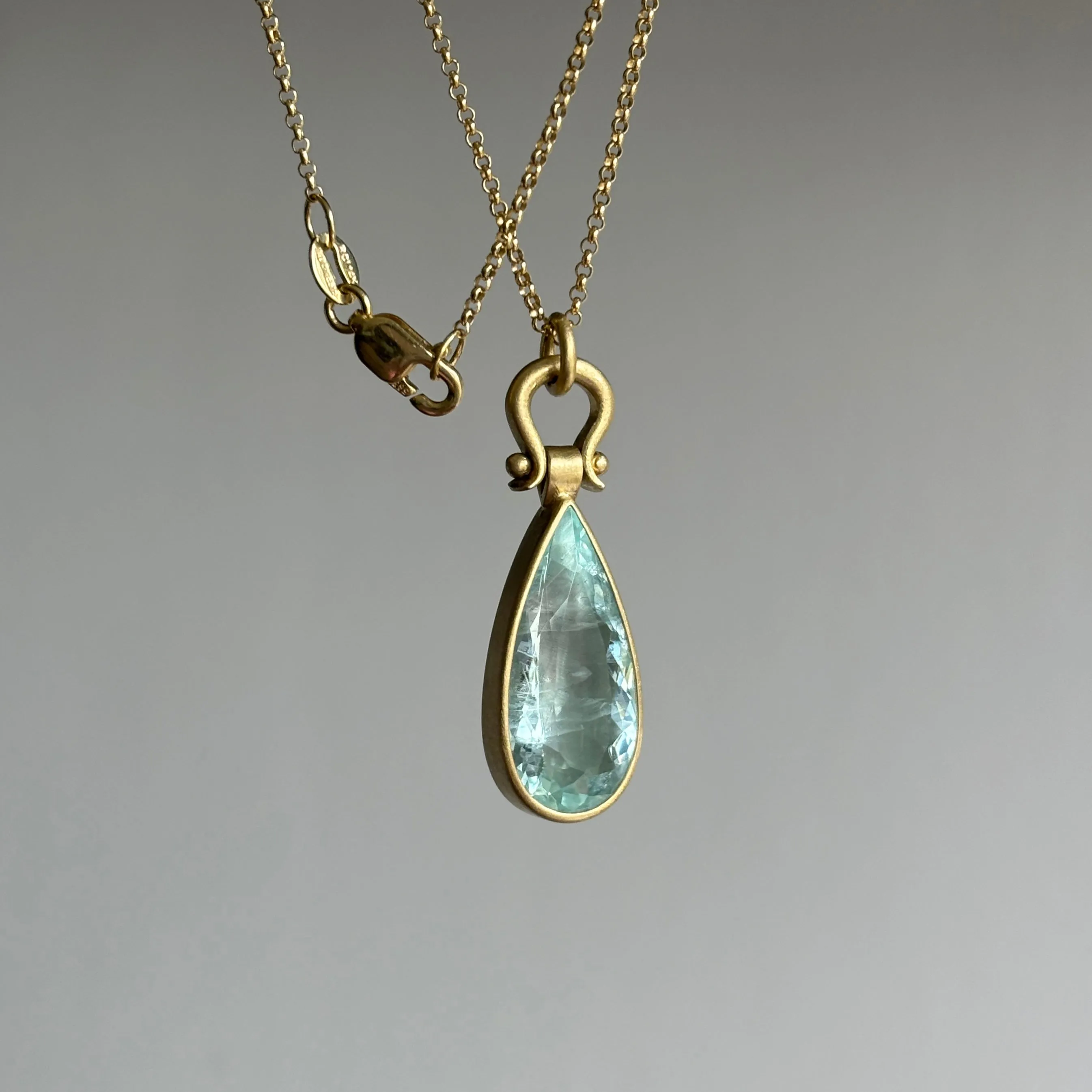 Pale Faceted Aquamarine Long Drop Pendant