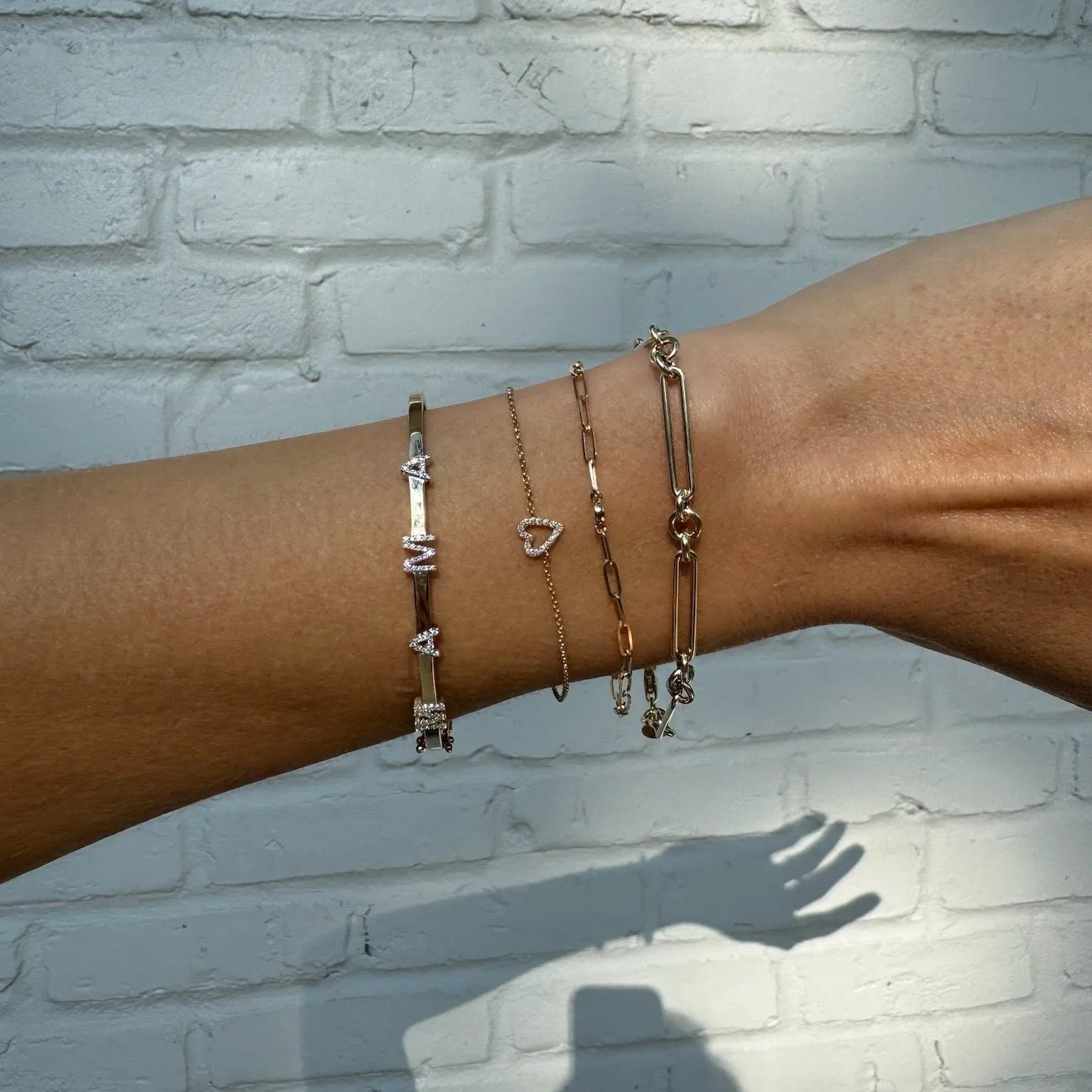 Paper Clip & Diamond Bezel Bracelet