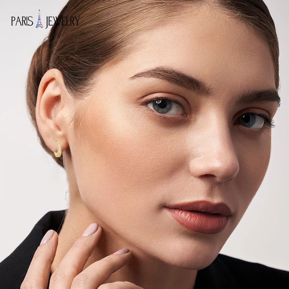 Paris Jewelry 18K Yellow Gold Created White Sapphire 3Ct Emerald Cut Huggie Hoop Earrings Plated