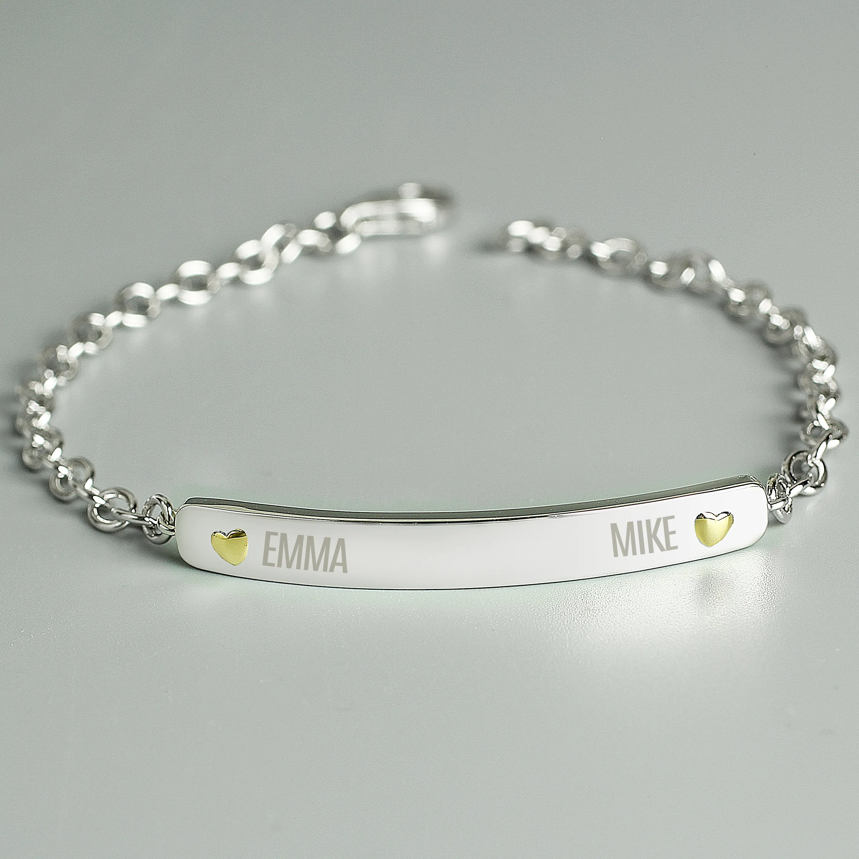 Personalised Two Names Sterling Silver And 9Ct Gold Bar Bracelet