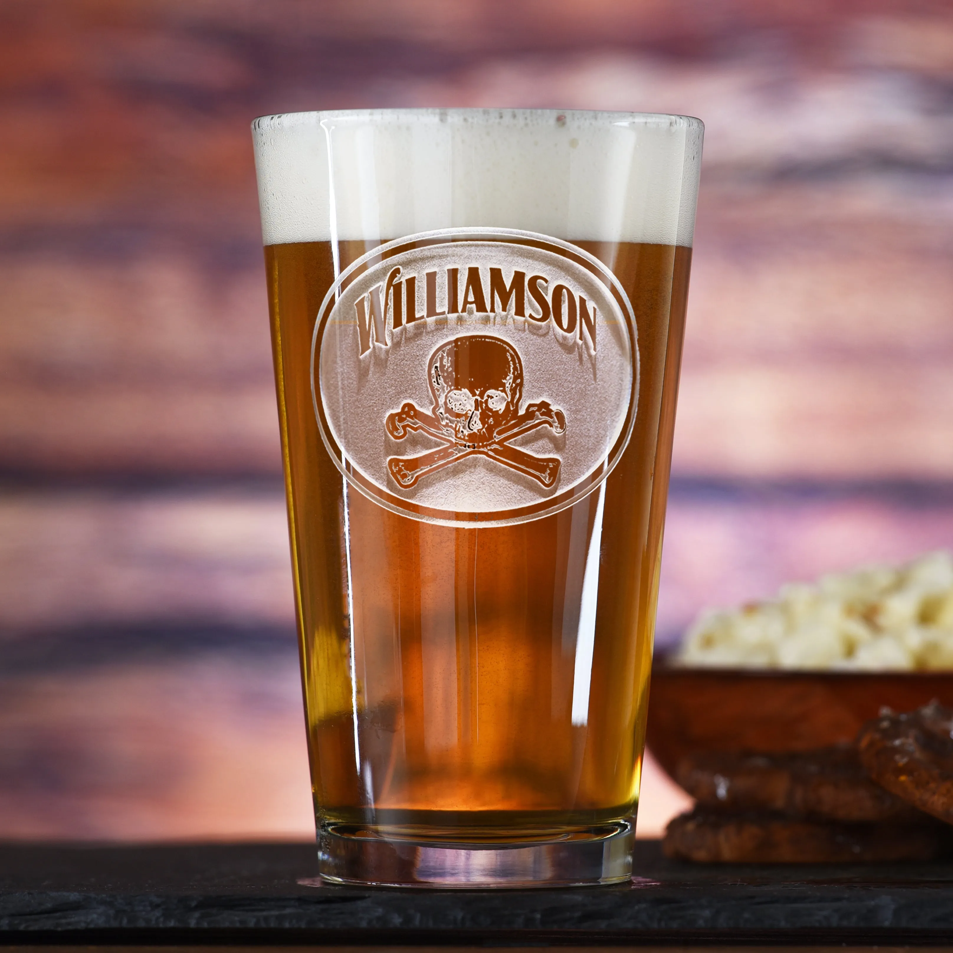 Personalized Skull and Bones Pub Glass