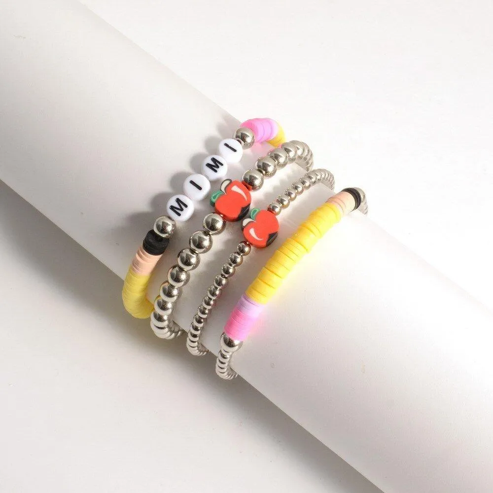 Personalized Teacher Pencil Apple Bracelet Set