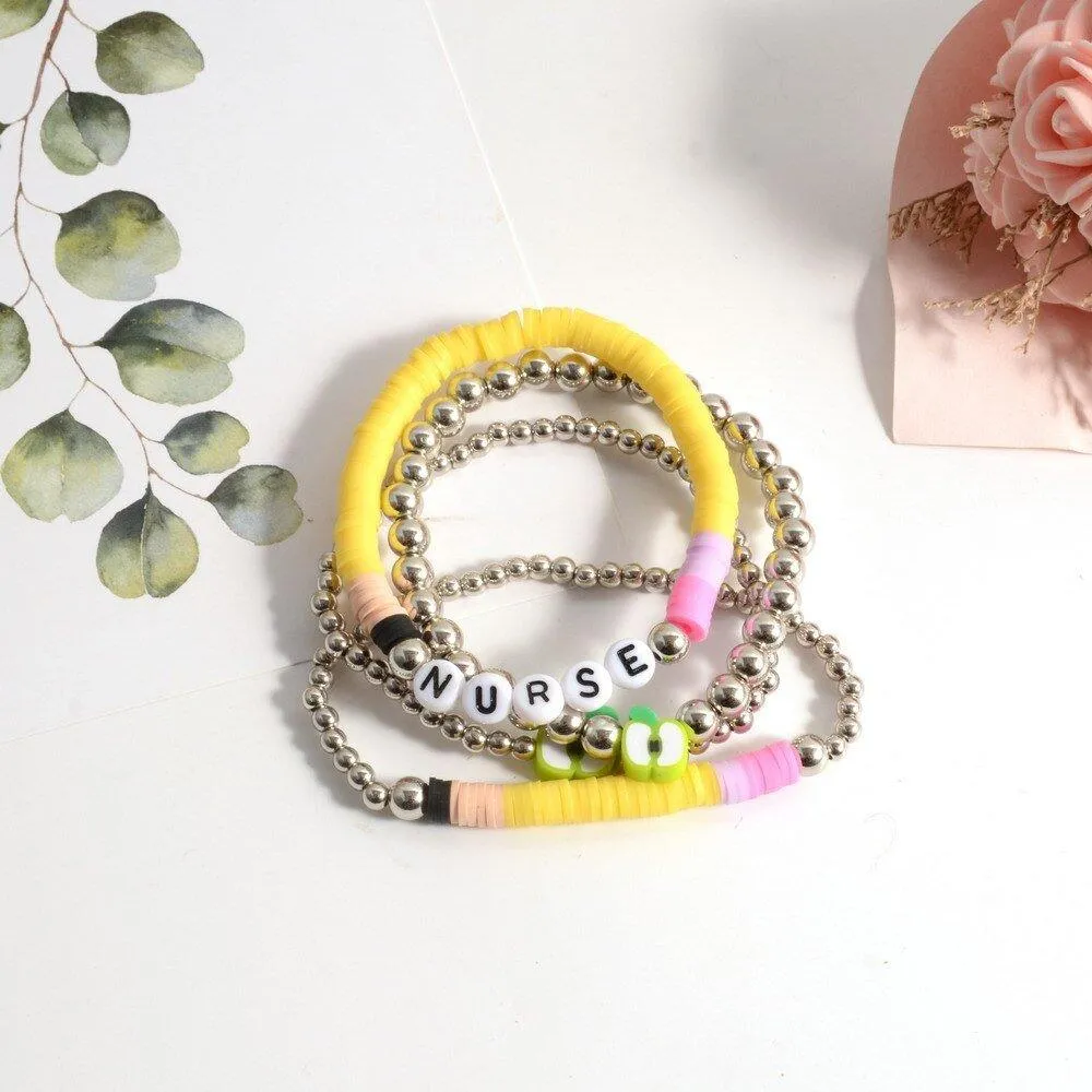 Personalized Teacher Pencil Apple Bracelet Set