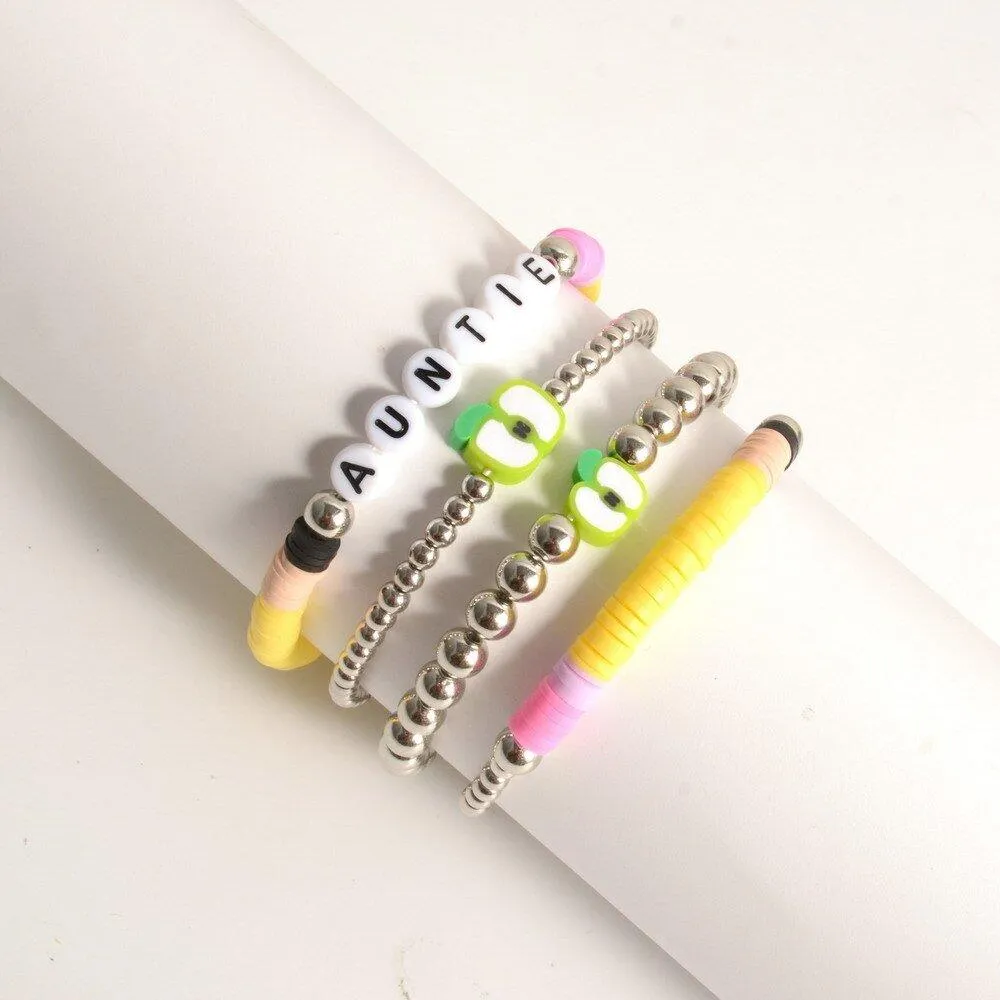 Personalized Teacher Pencil Apple Bracelet Set