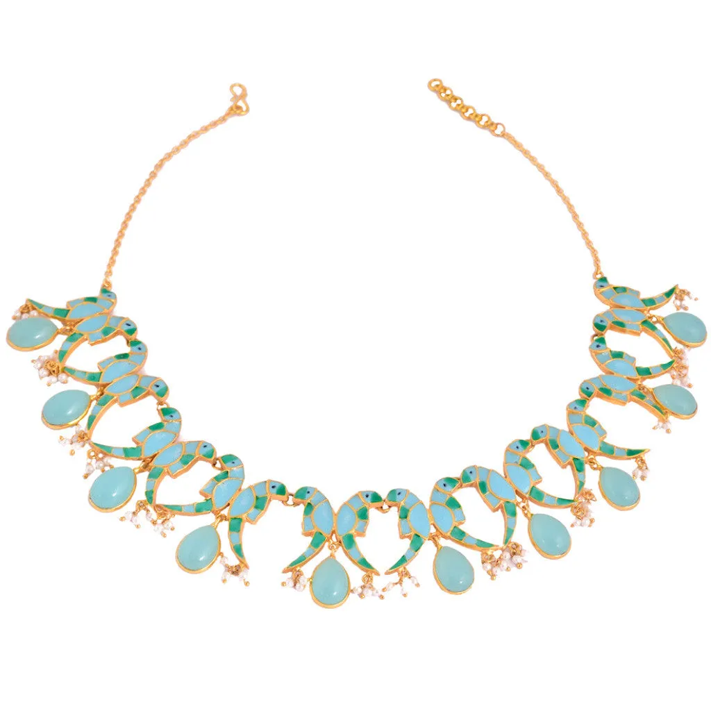 Phiroza Enamel Parrot Necklace